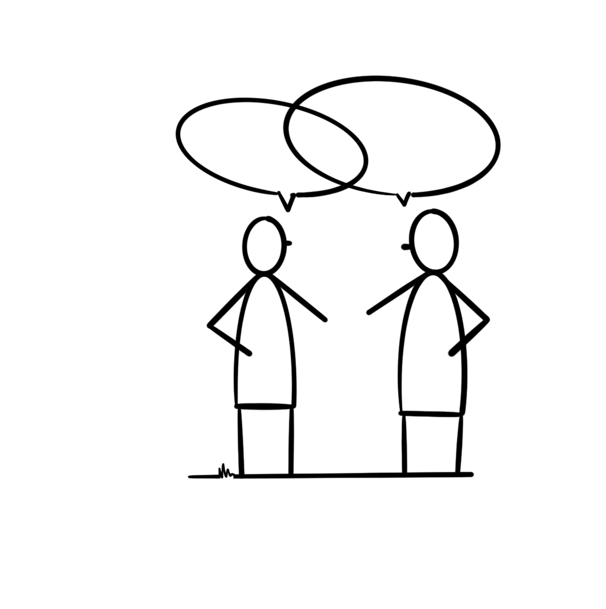 twee poppetjes met praatwolkjes die met elkaar communiceren