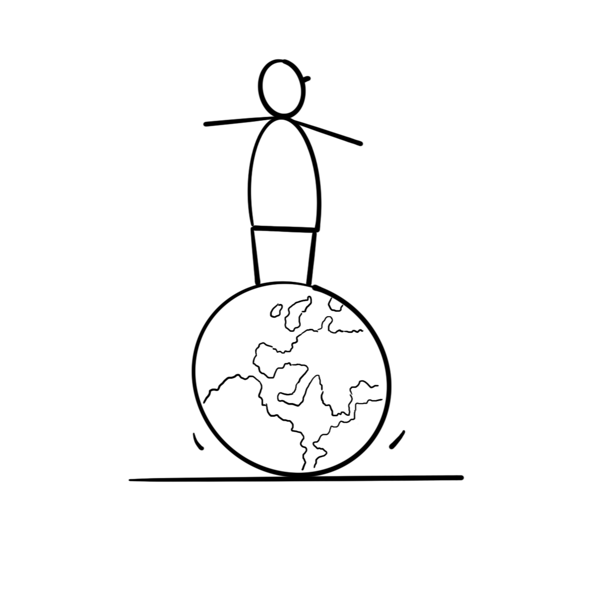 poppetje balancerend op een wereldbol.